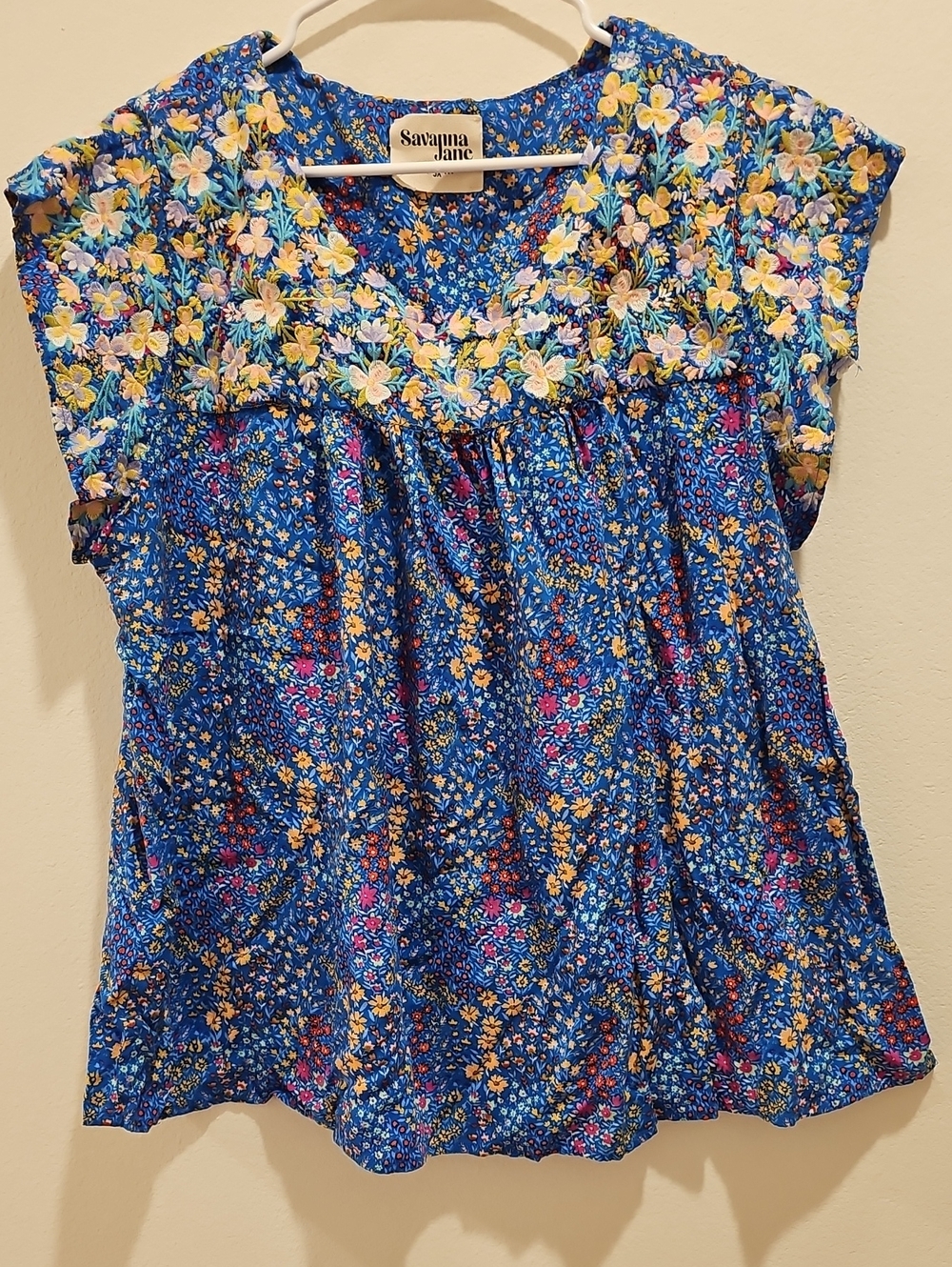Savanna Jane Royal Blue Floral Yoke Blouse